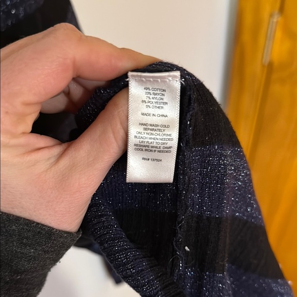 Express Women’s Sparkle Striped Black and Blue V-Neck Sweater - Picture 5 of 5